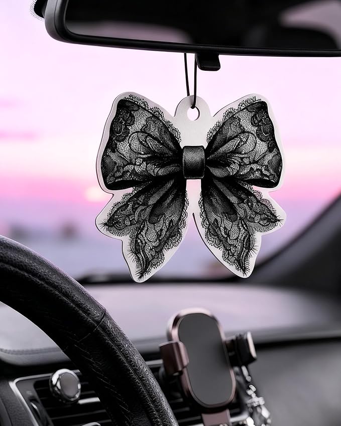Car Air Freshener Cute Black Lace Bow Coquette Girly 5pcs Automotive Accessories Car Interior Hanging Scents Mirror Decor for Women Teen Girls