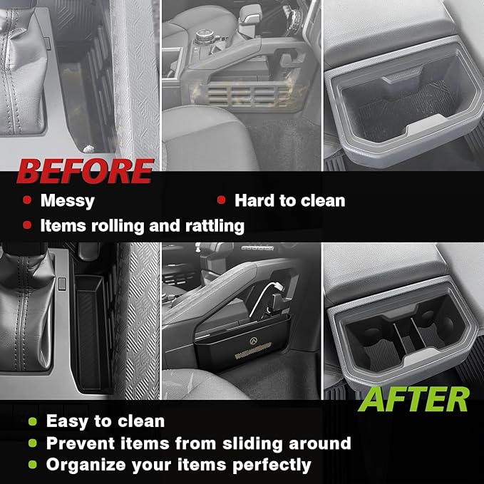 Muslogy Center Console Organizer for 2024 2025 2026 Toyota Tacoma Accessories Middle Console Silicone Insert Beside Handbrake & Cup Holder Inserts 2PCS & Passenger Side Hanging Box (B Style)