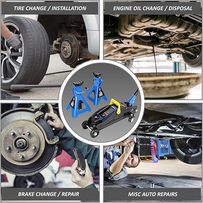 DNA Motoring 2 Ton Car Jack and Stands Kit 2T(4000 lbs) Capacity Low Profile Hydraulic Trolley Service/Floor Jack with 2 Ratchet Stands Combo for Home Garage Shop, Blue, TOOLS-00476