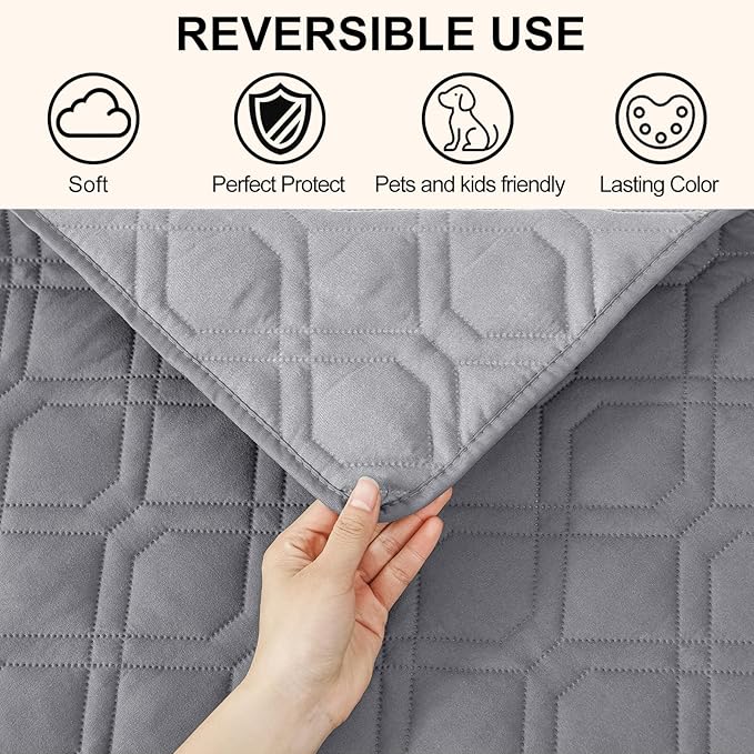 Smiry Reversible Waterproof Couch Covers for Sofa, Washable Dogs Pet Couch Covers for 3 Cushion Sofa Pet Friendly, Water Resistant Furniture Protector Slipcover, Geometric (40"x50", Grey/Light Grey)