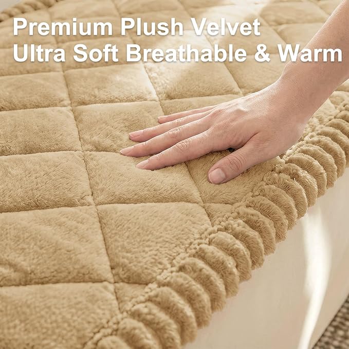 Smiry Fuzzy Couch Cover for Dogs, Non Slip Washable Pet Sofa Cover, Scratch Proof Hair Resistant Plush Sofa Slipcover, Pet Friendly Couch Cushion Protector for Cat, Camel, 27.6" x 47"