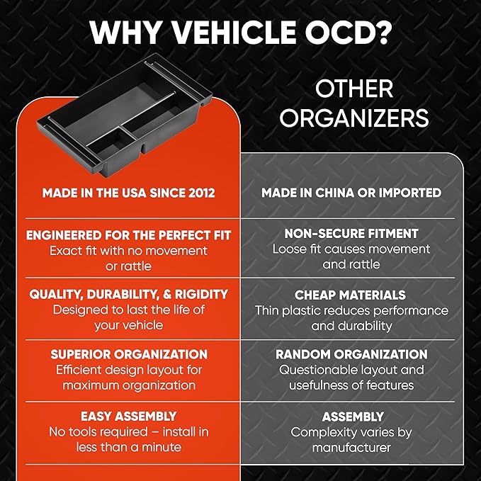 Vehicle OCD Center Console Organizer Tray for Chevy Silverado 1500 / GMC Sierra 1500 (2019-2021) & 2500/3500 HD (2020-2023) (Full Console w/Bucket Seats ONLY) - Made in USA - SLX153