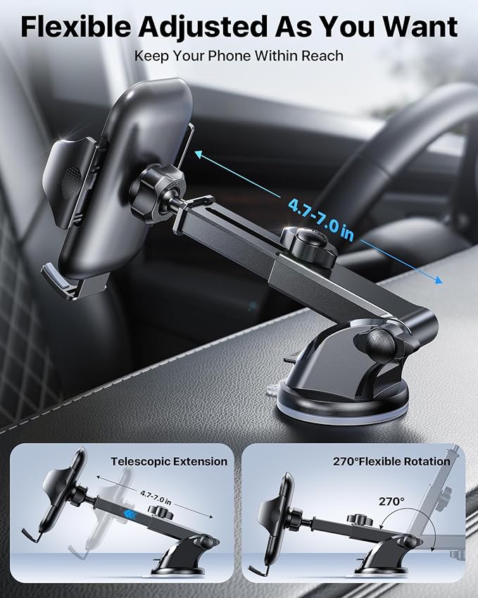 andobil 2026 Military-Grade Car Phone Holder [Upgraded Strongest Suction & Clip] Phone Holders for Your Car, Dashboard Windshield Vent Car Phone Mount for iPhone 17 Pro Max 16 15 14 13 12 Android