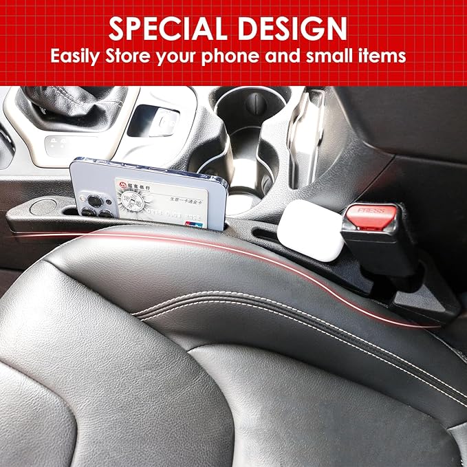 Car Seat Gap Filler, 2 Pack Seat Gap Filler Organizer with Seat Belt Holes, Seat Gap Fillers Between Seat and Console