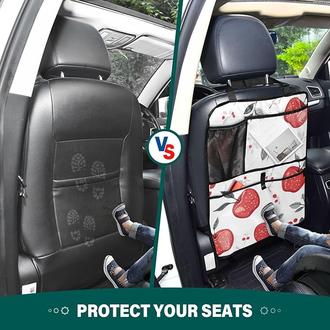 Red Apples 1 Pack Backseat Car Organizer with Storage Pockets Seat Back Organizers for Kids Kick Mats Backseat Protector Automotive