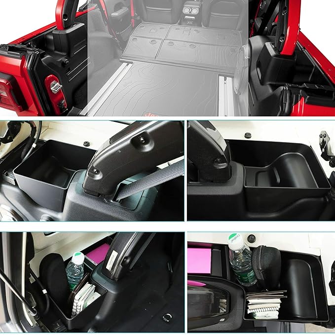 Rear Wheel Well Storage Bin Compatible with Wrangler 2018-2023 JL JLU 4 Door(Not fit 2 Door), Trunk Organizer Storage Tray Cargo Side Box Jeep Wrangler Black 2PCS(Left & Right)