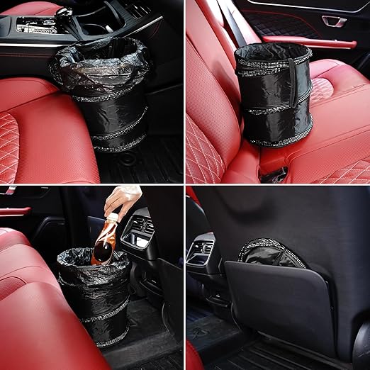 eing Car Trash Can, Portable Garbage Bin with Bling Diamonds, Collapsible Pop-up Water Proof Bag, Waste Basket Bin, Rubbish Bin (1 Pack, Black)