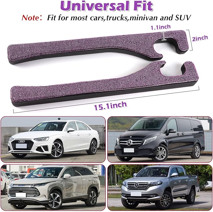 Briwill Purple Car Seat Gap Filler, Set of 2 Handmade Crystal Rhinestone Diamond Purple Gap Filler for Car SUV Truck Purple Bling Car Accessories for Women(Purple)