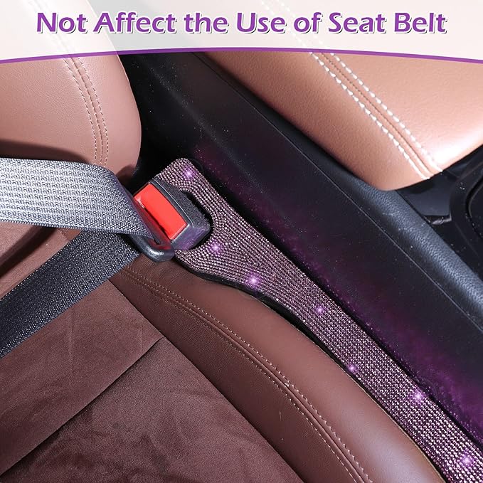 Briwill Purple Car Seat Gap Filler, Set of 2 Handmade Crystal Rhinestone Diamond Purple Gap Filler for Car SUV Truck Purple Bling Car Accessories for Women(Purple)