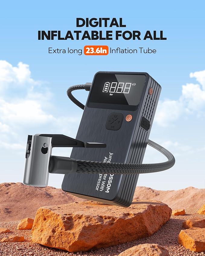 Car Battery Jump Starter with Air Compressor, Battery Jump Box with Tire Inflator,Jump Booster with Smart Jumper Cables,LED Light Emergency Car Kits for Vehicles,Arrancador Ae Batería