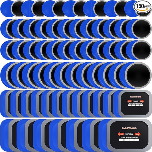 Tallew 150 Pcs Tire Patches 5 Sizes Rubber Radial Tire Repair Patch Plug Kit Heavy Duty Emergency Repair Tool for Puncture Car Truck Bus Tractor Vehicle Motorcycle 32, 42, 58, 65x80, 85x120 mm