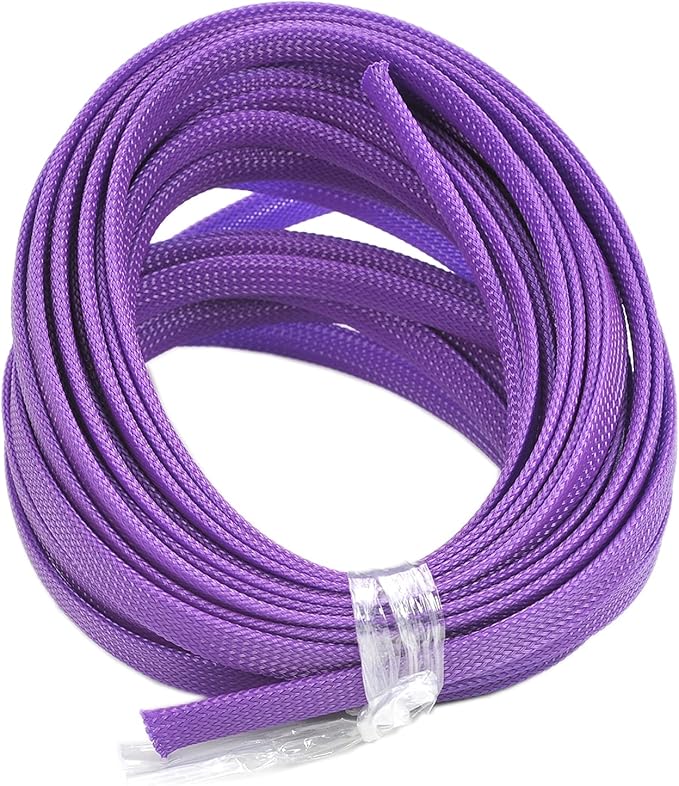Aicosineg 32.81ft PET Flexible Braided Cable Sleeve 0.4inch Width Wire Loom Sleeving and Organizer Flexible Wire Mesh Sleeve Wrap Protector for TV Audio PC Cords from Pets Chewing Purple