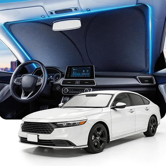 DMJN Front Windshield Sun Shade for Honda Accord (2023-2026), [Nano Ice-Crystal Coatings] UPF50+ Heat & UV Block, Protect Car Interior & Keep Cool, Flodable Steel-Ring Car Cover for Summer