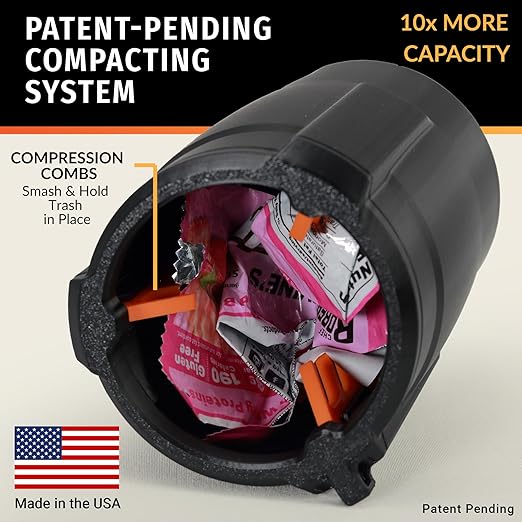 Trash Trapper Mini Car Trash Container – Frees Your Cupholder, Traps More & Empties Less with Patent-Pending Compaction, Holds Weeks of Small Trash, Portable for Car & Travel, Black/Grey, 2-Pack