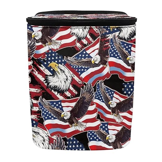 Talayituse American Flag Eagle Print Car Trash Can with Lid, 4th of July Leak Proof Auto Trash Bag Hanging Vehicle Garbage Can Multipurpose Storage Container for Back Seat Road Trip
