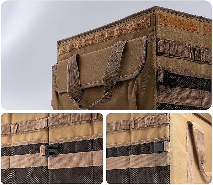 Trunk Organizer Wiith Lid For SUV Truck, Car Trunk Organizer, Truck Bed Organizer, Large, Brown, 4-Compartments With Handle