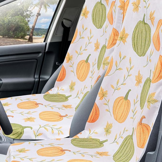Hahafelt 2 Pack Car Seat Towel Covers with Storage Bag 63 x 32 Inch Athletic Running Towel Seat Sweat Washable Non Slip Cover Gift for Car Outdoor Sport Activities (Yellow Pumpkin,Green Pumpkin)