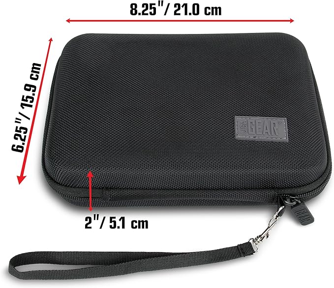 USA Gear Hard Shell Electronics Organizer 7.5 Inch Travel Case - Cable Organizer with Scratch Resistant Interior, Compatible with Garmin GPS, Portable Hard Drive, Phone Charger & More - Black