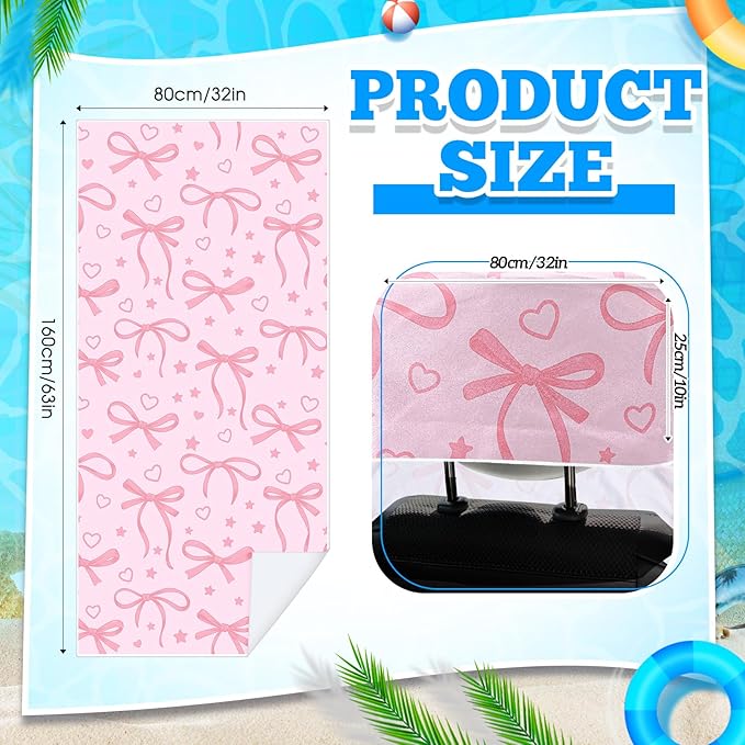 Hahafelt 2 Pack Car Seat Towel Covers with Storage Bag 63 x 32 Inch Athletic Running Towel Seat Sweat Washable Non Slip Cover Gift for Car Outdoor Sport Activities (Pink Bow)