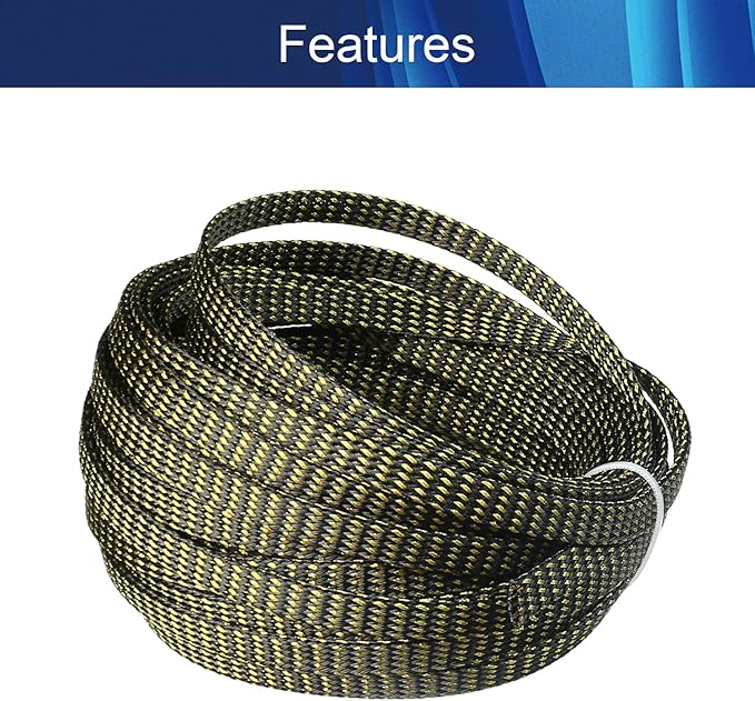 Aicosineg Cable Sleeve Braided Sleeving PET Wire Loom Tubing Cable 32.81ft-1/3inch Wrap Protector for HiFi Audio and Video Headphone Cable Protect Wires from Chewing of Pets Black and Gold