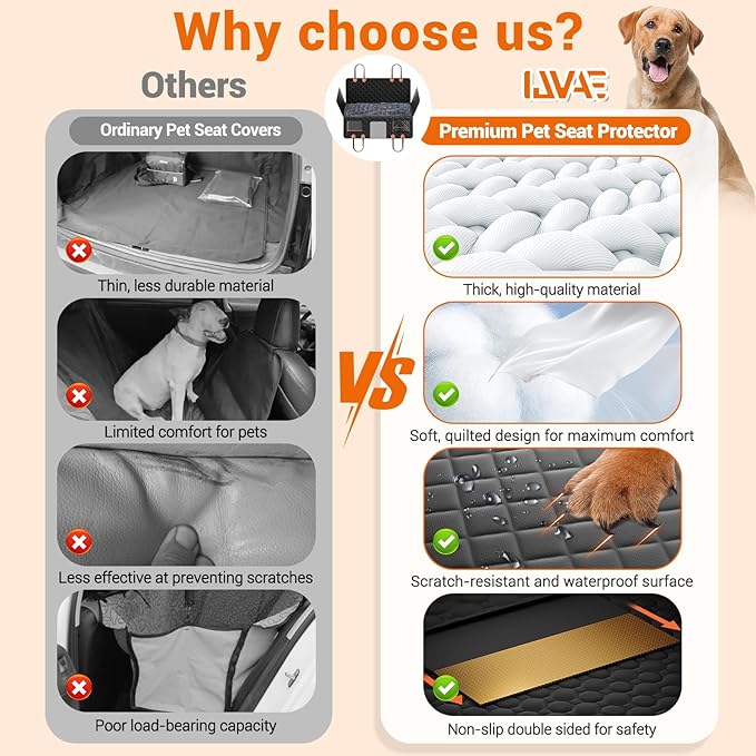 IJVAE Hard Bottom Car Seat Cover for Dog swith Removable Soft Blankets,Scratch-Proof and Anti-Slip Car Dog Hammock for Large Dogs Brown for Crew Cab Trucks F150