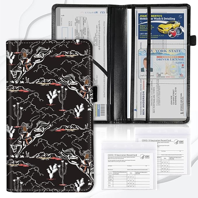 Car Registration and Insurance Card Holder, Vehicle License Documents Glove Box Compartment Organizer Wallet, ID Card Holder for Car Essentials Automobile, Western Man Cowboy