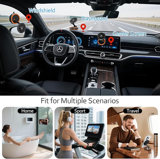 Vacuum Magnetic Phone Holder for You Car 360° Adjustable 96LBS Ultra Suction Cup Car Phone Mount for MagSafe Cell Phone Holders for iPhone 17 Pro Max 16 15 14 13 12 Air Plus