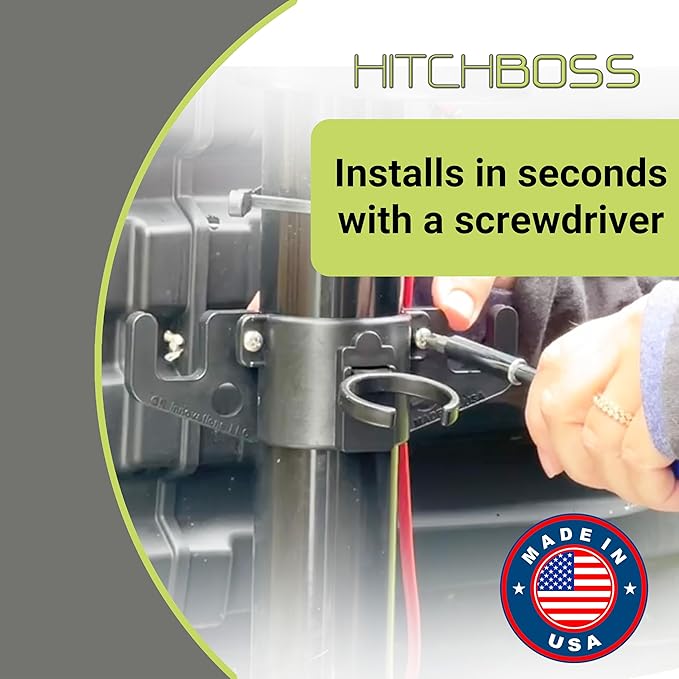 GR Innovations HitchBoss 7-Way - Towing Organizer for Manual/Electric 2” & 2 ¼” Trailer Hitch - Easy Install RV Accessories - Side Hooks, Cable & Harness Holder - Made in USA
