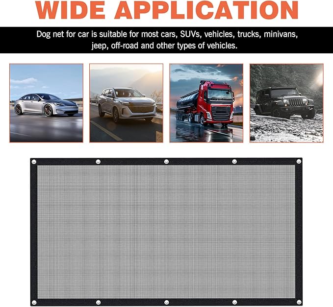 leechio 1 PC Seatback Dog Safety Barrier, Universal Dog Obstacle Net, 43.3in x 23.62in Pet Barrier Backseat Mesh, Pet Net with Adjusting Rope and Hooks, for Most Cars SUVs (Black)