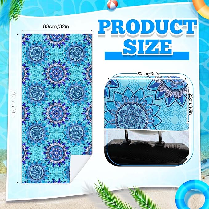 Hahafelt 2 Pack Car Seat Towel Covers with Storage Bag 63 x 32 Inch Athletic Running Towel Seat Sweat Washable Non Slip Cover Gift for Car Outdoor Sport Activities (Blue Mandala)