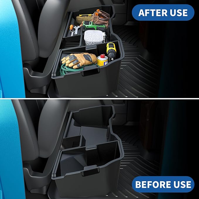 oEdRo Upgraded Rear Under Seat Storage Box Compatible with 2014-2018 Chevy Silverado/GMC Sierra 1500 Double Cab, 19 Silverado LD/Sierra Limited; 2015-2019 2500HD/3500HD - 2-in-1 Max Organizer