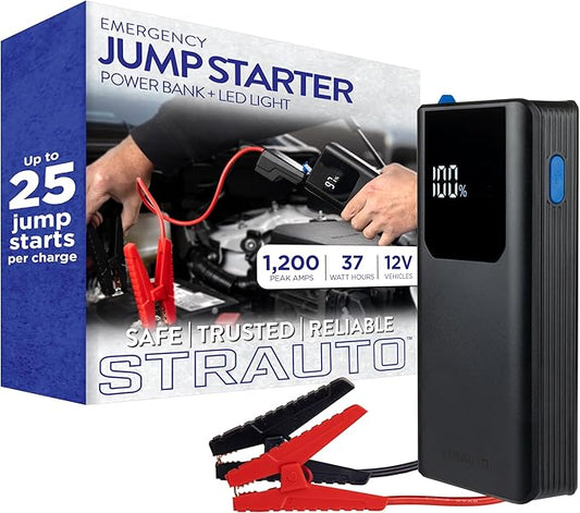 Car Battery Jump Starter, 12V Portable Jump Starter Battery Pack, Jumper Cables, Storage Case, USB-A/USB-C Cable, Rechargeable, Power Bank, Emergency Flashlight, 1200A Peak Current, 83603