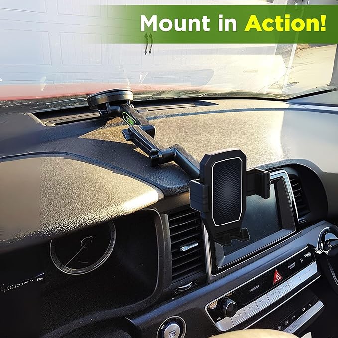 Cell Phone Mount for Truck Phone Holder for Truck Drivers - Heavy Duty Suction Cup + Dashboard Pad, iPhone Holder for Dashboard Window 16.9 inch Long, for iPhone & Samsung, Big Rig Trucker, Black