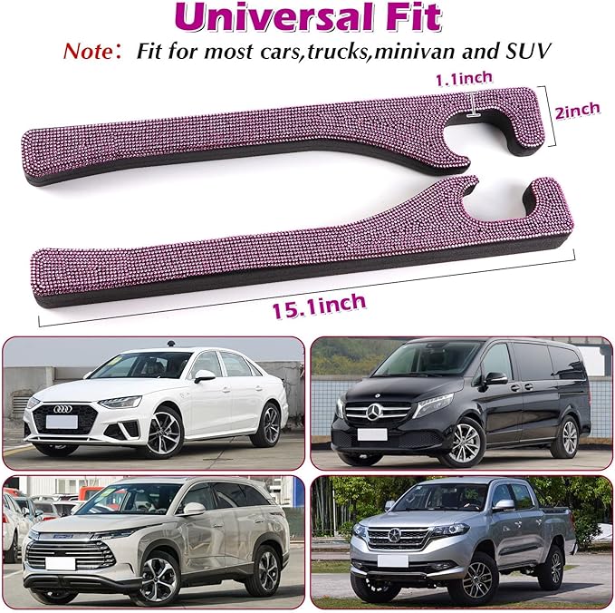 Briwill Pink Car Seat Gap Filler, Set of 2 Pink Bling Car Gap Filler Universal Fit for Car SUV Truck, Handmade Crystal Rhinestone Diamond Pink Bling Car Accessories for Women(Pink)