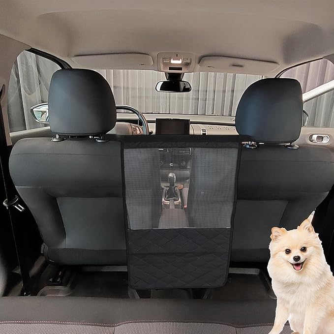Dog Car Barrier, with Elastic Mesh, Universal Pet Divider, for Safe Driving with Children Pets, Easy Installation, Black, 27.6"x14.6"