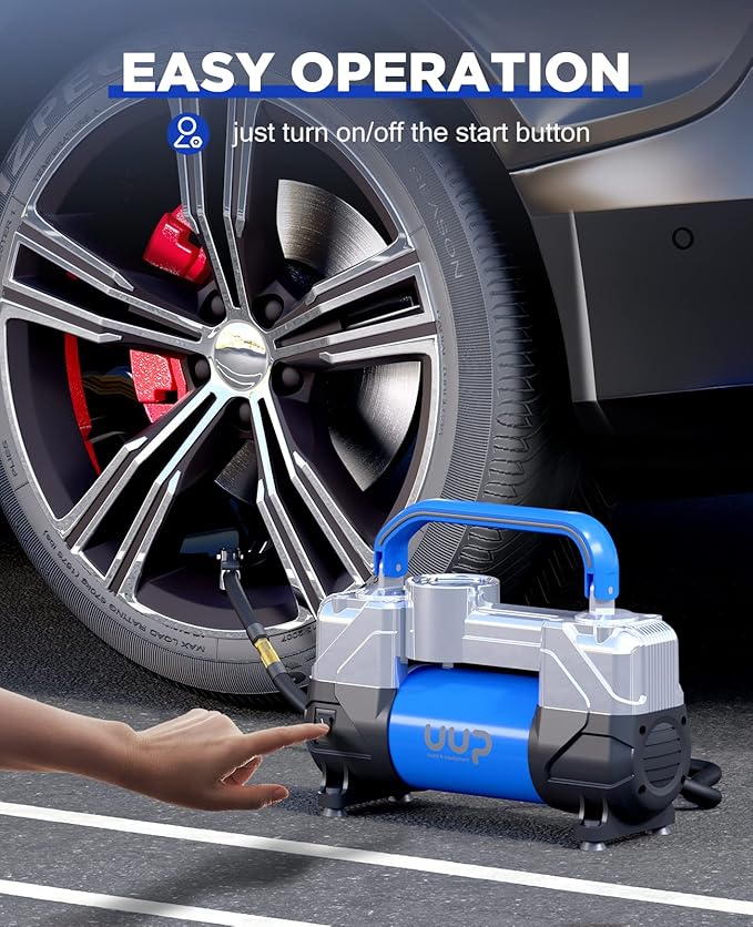 UUP Tire Inflator Air Compressor, 150PSI 12V DC Double Cylinders Heavy Duty Portable Air Pump w/Emergency LED Light for Truck, SUV, Car, RV