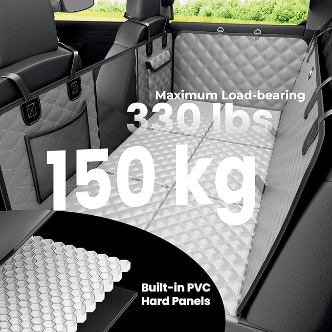 Back Seat Extender for Dogs 57 * 28.7 in, Upgraded Sofa Leather Dog Car Seat Cover for Back Seat, Foldable in the Car, Hard PVC Panels Bottom Support to 330 lbs, Full Coverage for Full Size Truck/SUV
