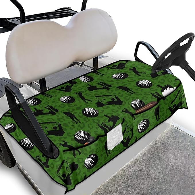 Universal Golf Cart Seat Cover with 4 Pockets Soft Golf Cart Seat Towel Blanket Fits 2-Seat Golf Carts