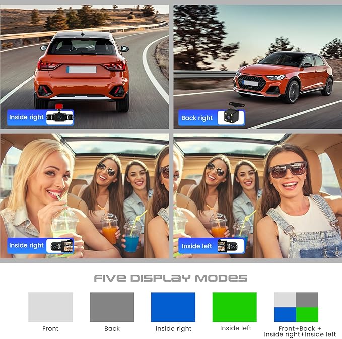 Dash Cam Front and Rear, 1080P Dash Camera for Cars, 4 Channel Car Camera Front Rear and Inside with Loop Recording, Night Vision, HDR, 24Hr Parking, G-Sensor, Night Vision
