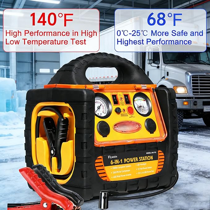 1800A Car Jump Starter with Air Compressor 150PSI,12V Portable Heavy Duty Battery Jump Box (8.0L Gas/6L Diesel), Battery Booster with 400W Power Station AC/DC/USB