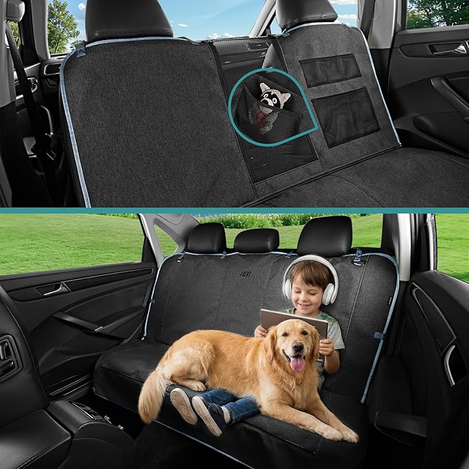 Skechers Dog Car Seat Cover for Pets GOGA MAT, Seat Extender for Dogs Waterproof Seat Cover Hammock Heavy Duty Scratch Proof Nonslip Durable Back Seat Covers for Cars Trucks and SUVs,Black