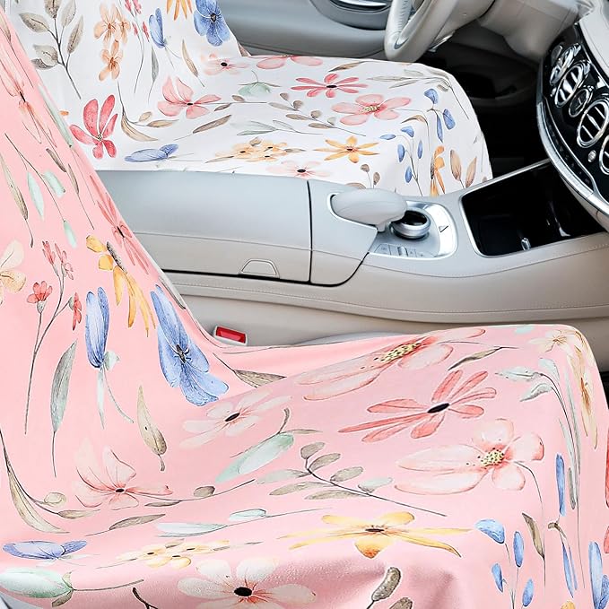 Hahafelt 2 Pack Car Seat Towel Covers with Storage Bag 63 x 32 Inch Athletic Running Towel Seat Sweat Washable Non Slip Cover Gift for Car Outdoor Sport Activities (Watercolor Flowers)