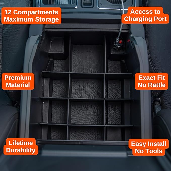 Vehicle OCD - Center Console Organizer for Ford F250/350/450 SuperDuty (2017-2022) and Expedition (2018-2024) (Full Console w/Bucket Seats ONLY) - Made in USA - SLX129