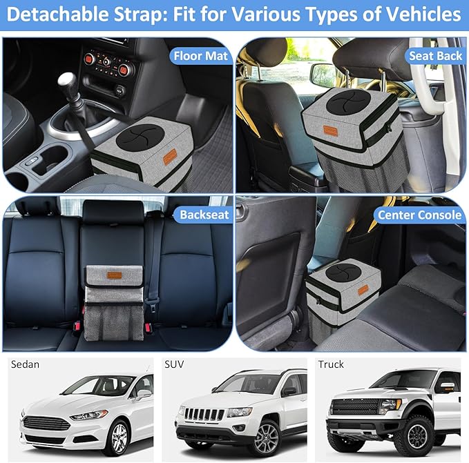 ELONGRIVER Car Trash Can Bin for Back Seat Leak Proof, Cute Car Trash Bag Hanging, Vehicle Trash Can for SUV Truck Van, Automotive Garbage Cans Front Seat Grey