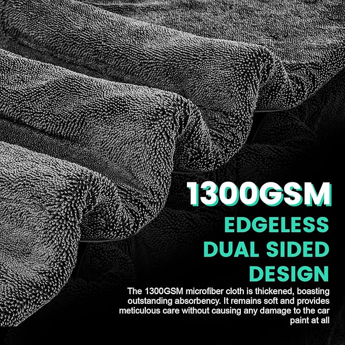 TEAWOO 2 Pack Double-Sided Car Care Extra-Large, Ultra-Absorbant Microfiber Drying Towel for Cars and Trucks, Super Absorbent Car Drying Towel, 1300GSM, 35" x 24"