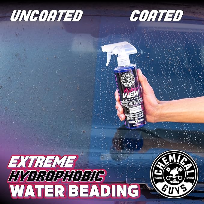 Chemical Guys HydroView Ceramic Glass Cleaner & Coating - Cleans & Adds Hydrophobic Protection, Car Window Cleaner for Glass, and Mirrors, Trucks, SUVs, and Home Use - 16 fl oz