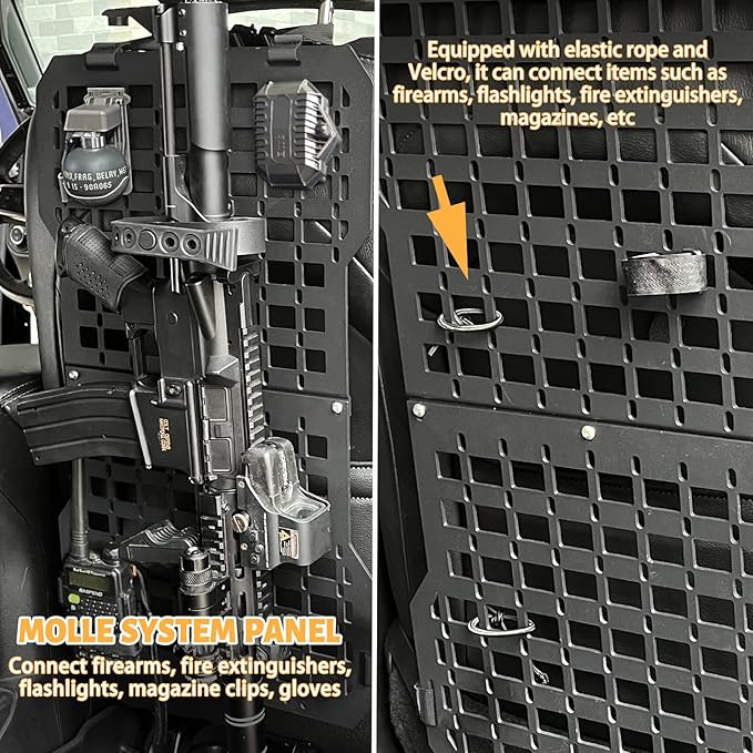MAIKER Rigid Molle Panels For Vehicles Truck Mount Rack Panel Tactical Seat Back Organizer Adjustable Versatile Panel with Hook and Loop Fasteners & Elastic Rope for Storage Gears Accessories, Black