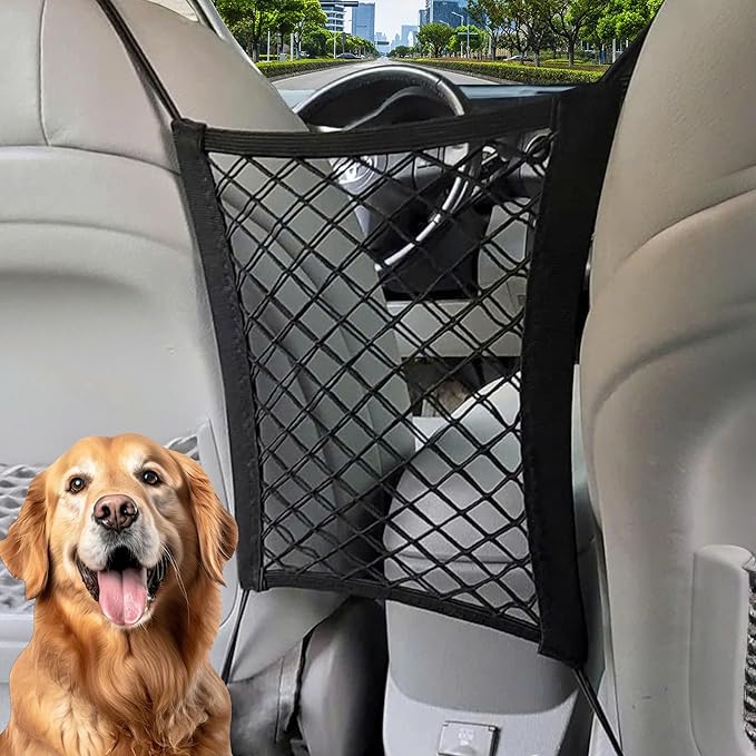 Dog Barrier for Car Back Seat, Stretchable Pet Net Barrier for SUV & Truck, Universal Fit, Easy Install, Keeps Dogs & Kids Safe