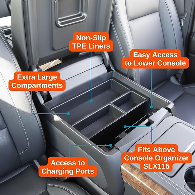 Vehicle OCD Center Console Organizer Tray for Chevy Silverado/GMC Sierra 1500 (2014-18) & 2500/3500 HD (2015-19) / Chevy Suburban/Tahoe/GMC Yukon (2015-20) - Made in USA - SLX123