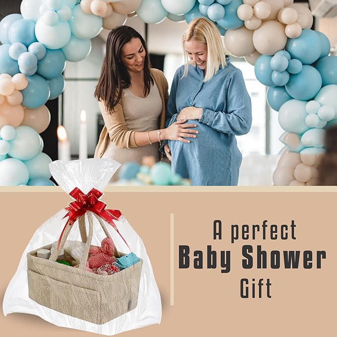 Baby Diaper Caddy Organizer – Soft Beige Sherpa with 3 Removable Compartments & 6 Side Pockets – Perfect Nursery Storage Bin & Car Organizer for Diapers, Baby Wipes, and Essential Supplies.